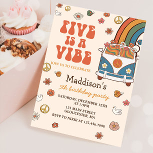 Retro Rainbow Five is a Vibe Groovy 5th Birthday Invitation