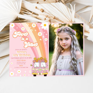 Retro Rainbow Five is a Vibe Groovy 5th Birthday Invitation