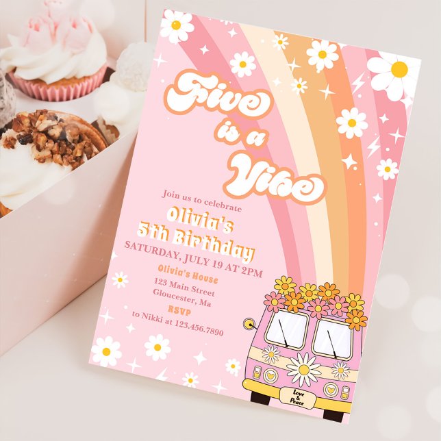 Retro Rainbow Five is a Vibe Groovy 5th Birthday Invitation (Creator Uploaded)