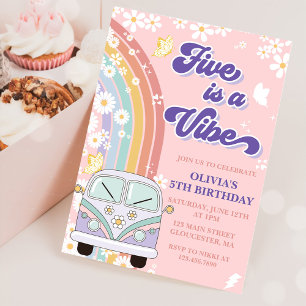Retro Rainbow Five is a Vibe Groovy 5th Birthday Invitation