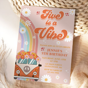 Retro Rainbow Five is a Vibe Groovy 5th Birthday Invitation