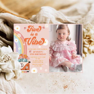 Retro Rainbow Five is a Vibe Groovy 5th Birthday  Invitation