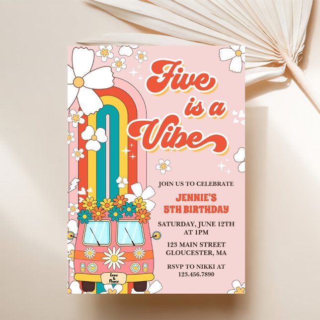Retro Rainbow Five is a Vibe Groovy 5th Birthday  Invitation (Creator Uploaded)