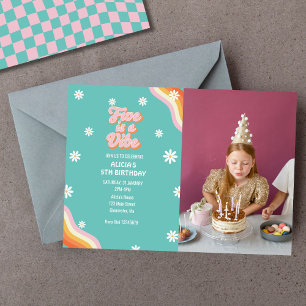 Retro Rainbow FIVE is a Vibe Groovy 5th Birthday Invitation