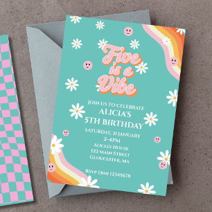 Retro Rainbow FIVE is a Vibe Groovy 5th Birthday Invitation
