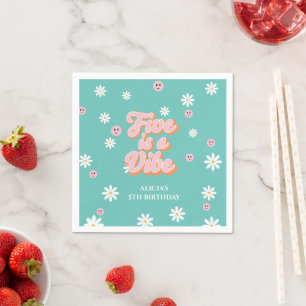 Retro Rainbow FIVE is a Vibe Groovy 5th Birthday  Napkins