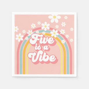 Retro Rainbow FIVE is a Vibe Groovy 5th Birthday Napkins