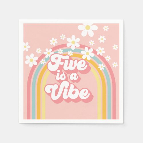 Retro Rainbow FIVE is a Vibe Groovy 5th Birthday Napkins