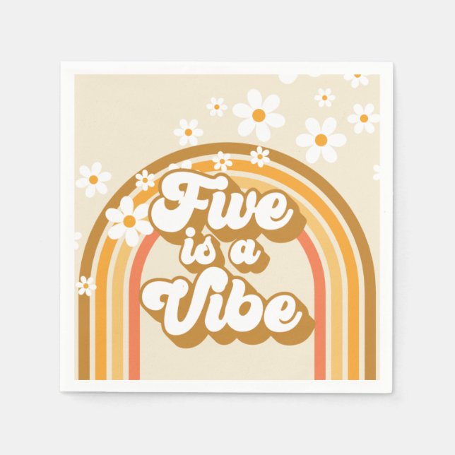 Retro Rainbow FIVE is a Vibe Groovy 5th Birthday Napkins (Front)