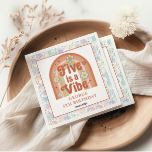 Retro Rainbow FIVE is a Vibe Groovy 5th Birthday Napkins