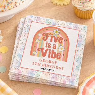 Retro Rainbow FIVE is a Vibe Groovy 5th Birthday Napkins