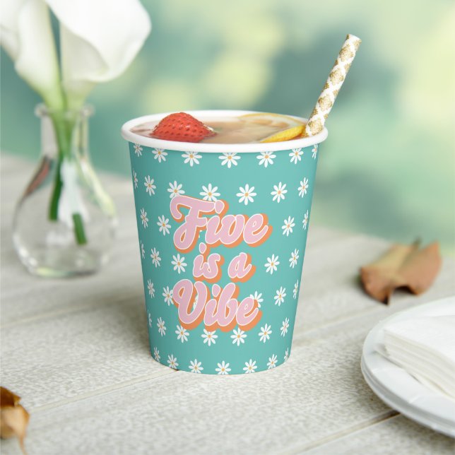 Retro Rainbow FIVE is a Vibe Groovy 5th Birthday  Paper Cups (Insitu)