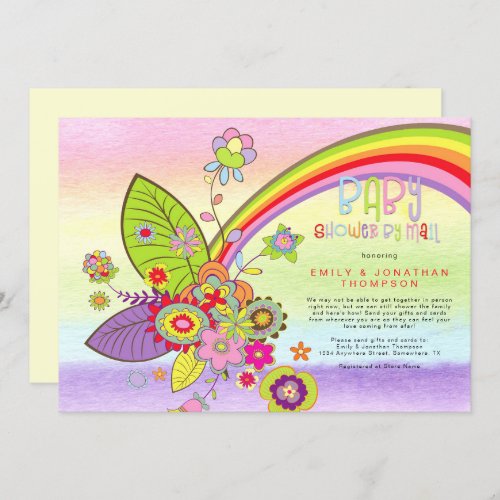 Retro Rainbow Floral Baby Shower By Mail Invitation