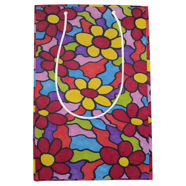 Retro Rainbow Flower Pattern  Medium Gift Bag (Front)