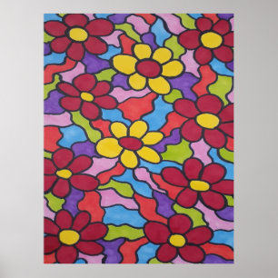 Retro Rainbow Flower Pattern  Poster