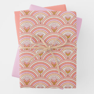 Retro Rainbow Flowers Pink & Coral Wrapping Paper Sheets