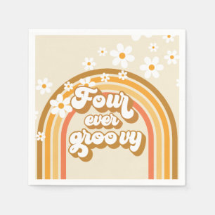 Retro Rainbow Four Ever Groovy 4th Birthday Napkins