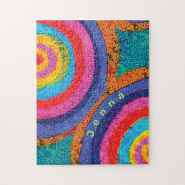Retro Rainbow Fractal Monogram Name Jigsaw Puzzle (Vertical)