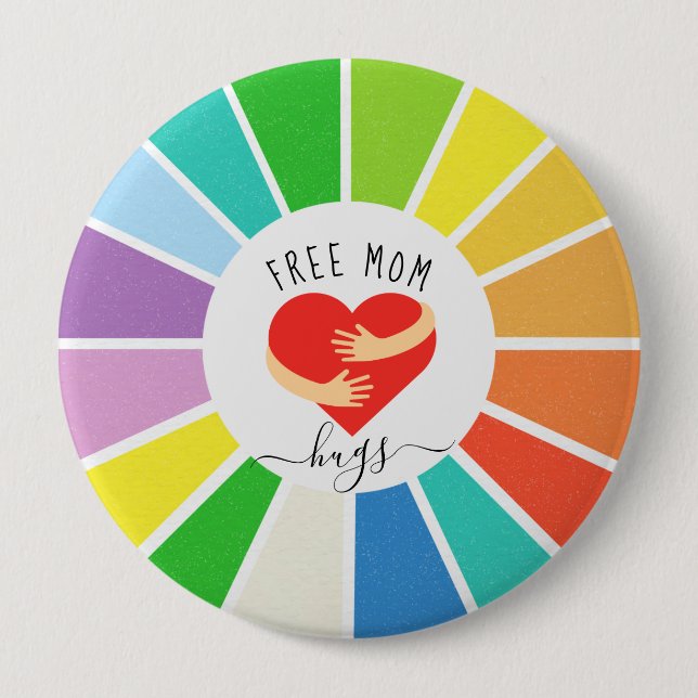 Retro Rainbow Free Mom Hugs | LGBT Pride Button (Front)