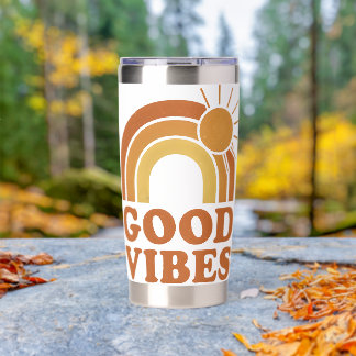 Retro Rainbow Good Vibes Stainless Steel Tumbler