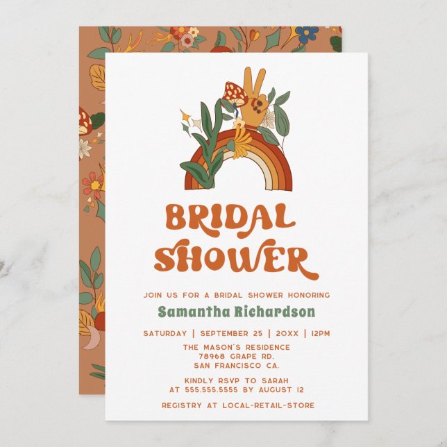 Retro Rainbow Groovy  Bridal Shower Invitation (Front/Back)