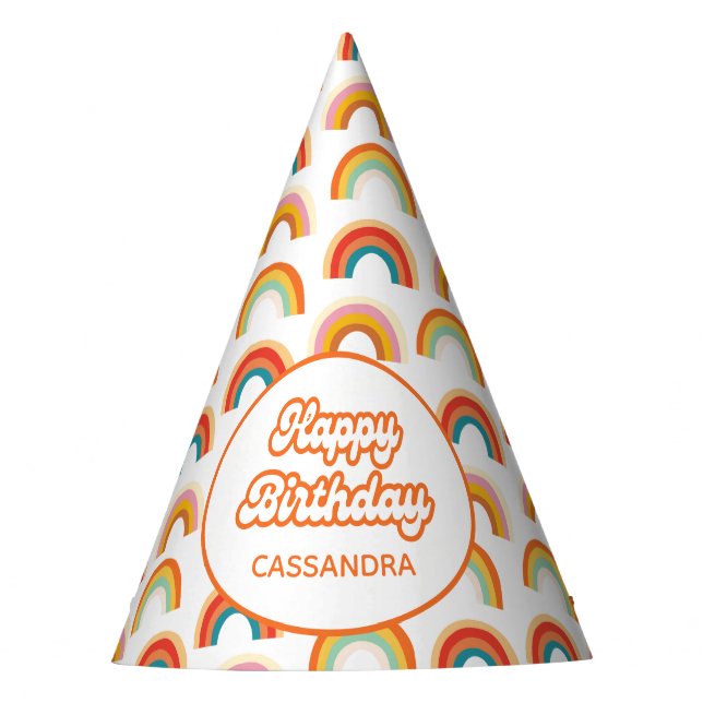 Retro Rainbow Groovy Colorful Party Hat (Front)