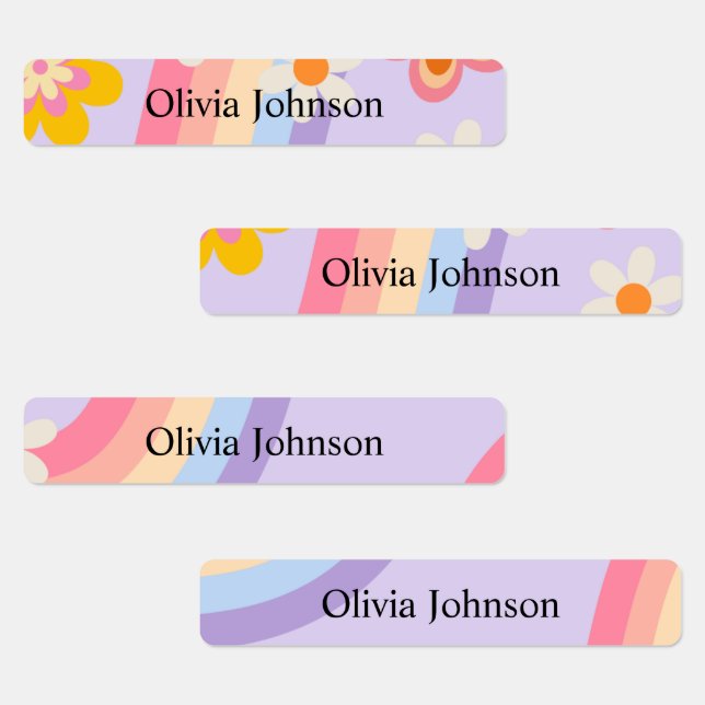 Retro Rainbow groovy Kids Waterproof Name Labels (Group)