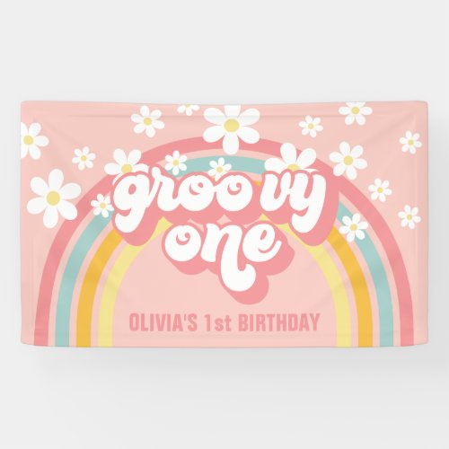 Retro Rainbow Groovy One 1st Birthday Banner