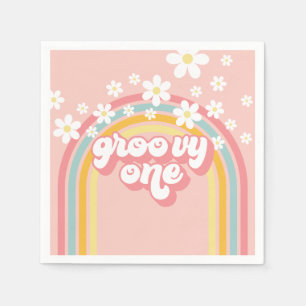 Retro Rainbow Groovy One 1st Birthday Napkins