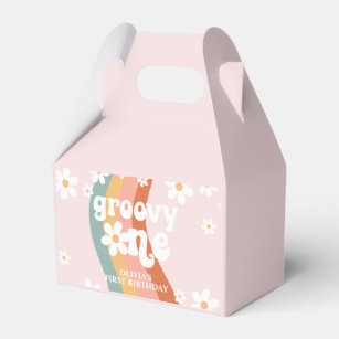Retro Rainbow Groovy One Daisy Favor Boxes