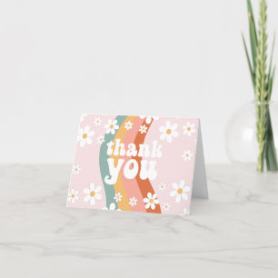 Retro Rainbow Groovy One Daisy Letterpress Thank You Card
