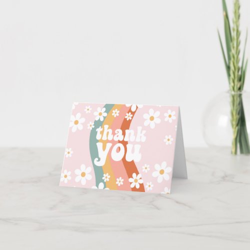 Retro Rainbow Groovy One Daisy Thank You Card