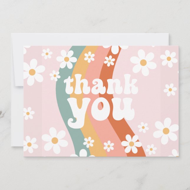 Retro Rainbow Groovy One Daisy Thank You  Card (Front)