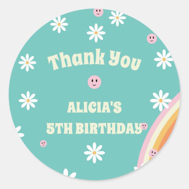 Retro Rainbow Groovy Vibe Birthday  Classic Round Sticker (Front)