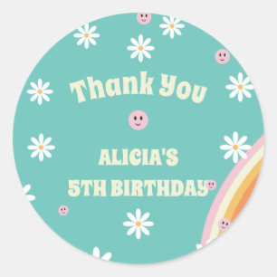 Retro Rainbow Groovy Vibe Birthday  Classic Round Sticker