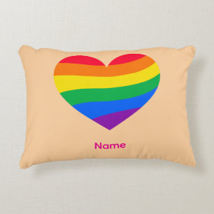 Retro Rainbow Heart - Cute Colorful Abstract Art Accent Pillow