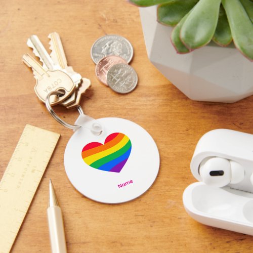 Retro Rainbow Heart - Cute Colorful Abstract Art Keychain