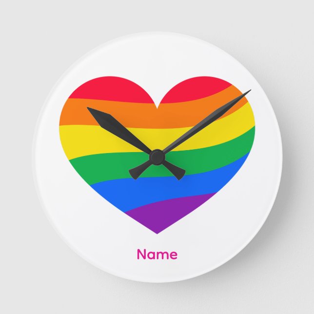 Retro Rainbow Heart - Cute Colorful Abstract Art Round Clock (Front)