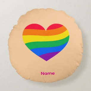 Retro Rainbow Heart - Cute Colorful Abstract Art Round Pillow