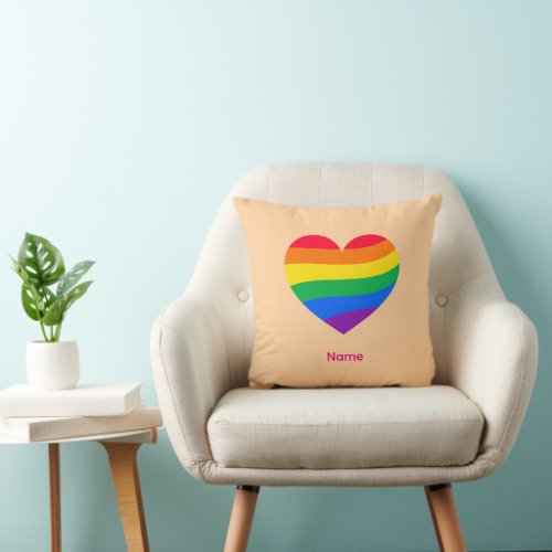 Retro Rainbow Heart - Cute Colorful Abstract Art Throw Pillow