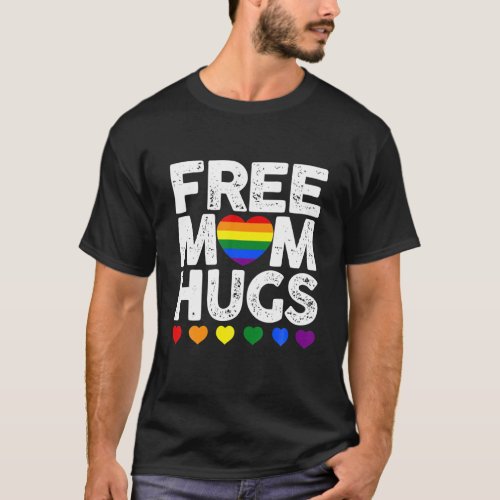 Retro Rainbow Heart Love Mom Hugs Gay LGBT Pride T_Shirt