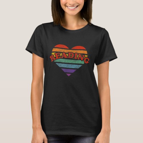 Retro Rainbow Heart Reading 80s Whimsy LGBTQ Pride T_Shirt