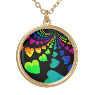 Retro rainbow hearts on black gold tone jewelry