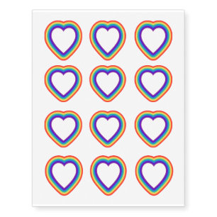 Retro Rainbow Hearts Temporary Tattoos