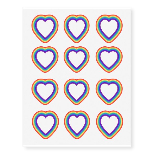 Retro Rainbow Hearts Temporary Tattoos (Front)