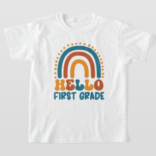 Retro Rainbow Hello First Grade boho colorful T-Shirt