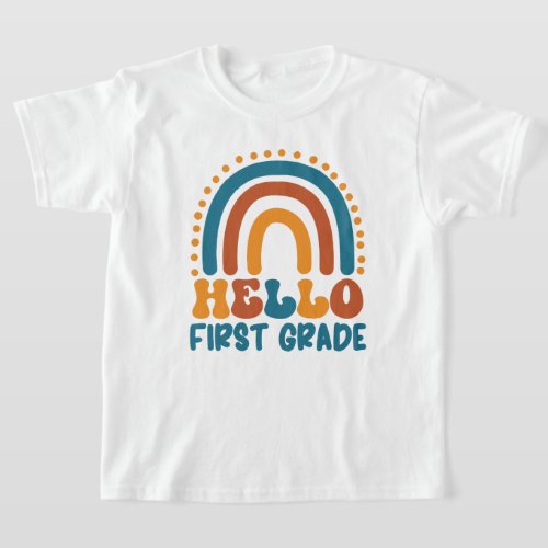 Retro Rainbow Hello First Grade boho colorful T_Shirt