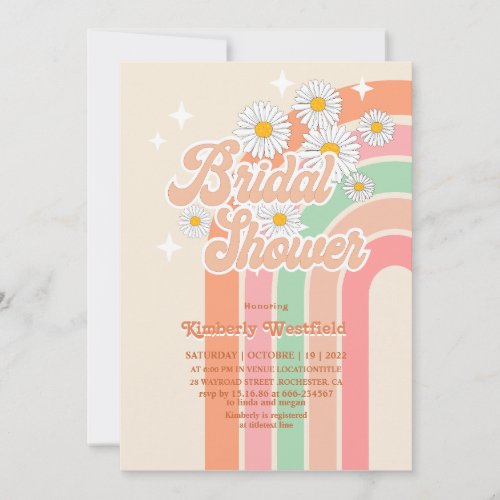 Retro rainbow Hippie 70s pink  Bridal Shower  Invitation