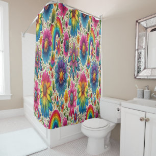 Retro Rainbow Hippie Floral Shower Curtain