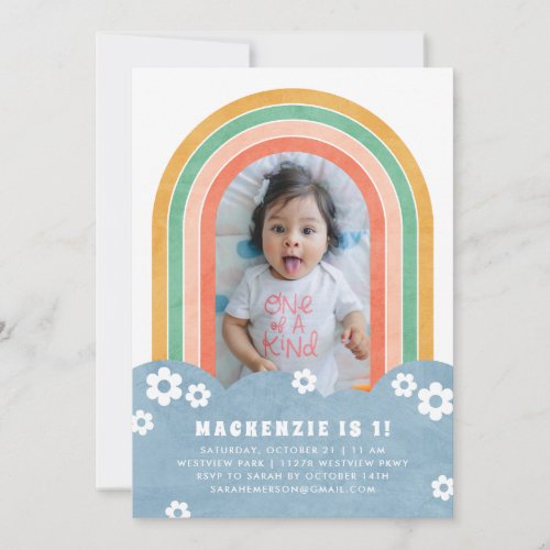 Retro Rainbow Kids Birthday Invitation _ Mango